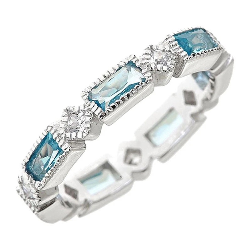 NWOT Sterling Silver Blue Topaz CZ Victorian Band Ring